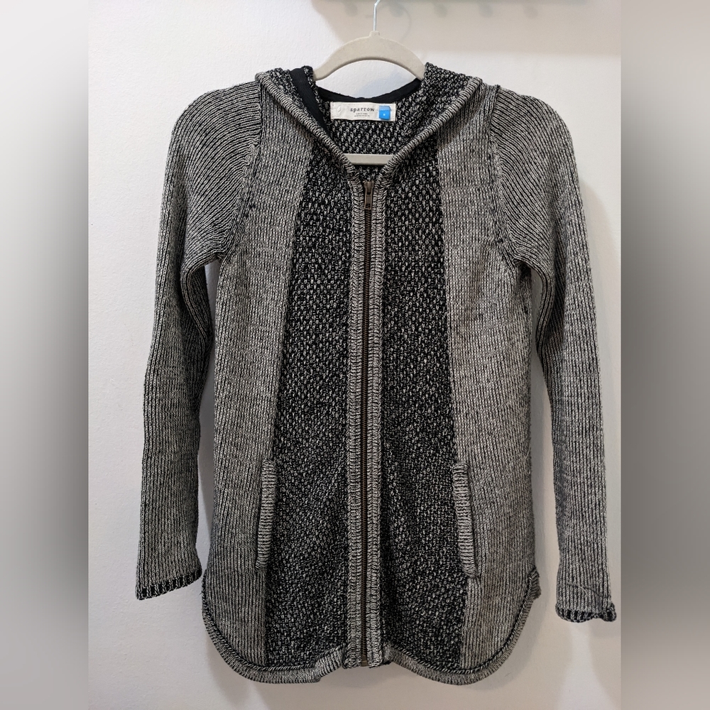 Knit zip-up hooded sweater